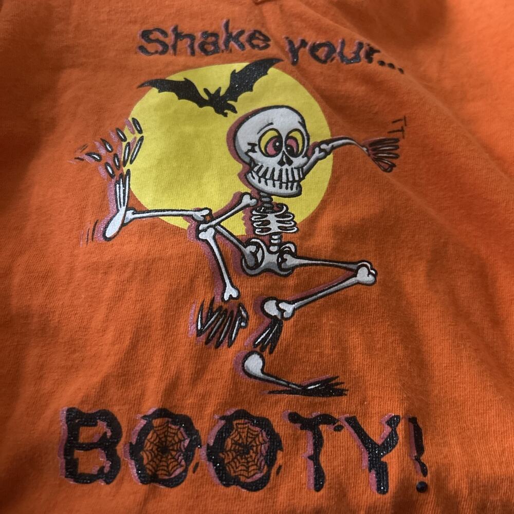 Vintage Fashion Bug Orange Halloween Skeleton Graphic V-Neck Long Sleeve Tee L